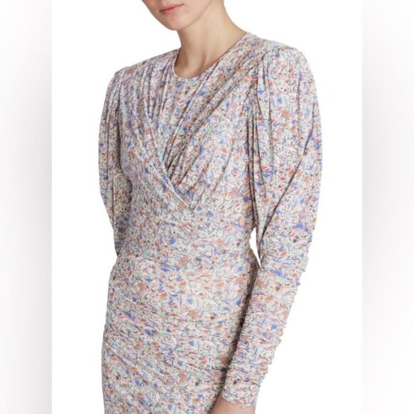 Isabel Marant NWT Ghita Printed Multi drape jersey mini dress puff shoulders 40 - Picture 11 of 16